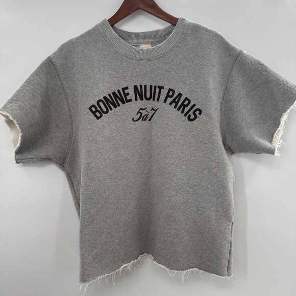 Tops - Cinq à Sept Blaise Bonne Nuit Paris Sweatshirt Grey XS Women's Cotton Raw Hem